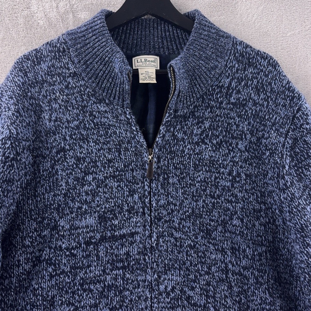 L.L.Bean Lambswool Sweater Jacket Mens Size XL Blue Full Zip Plaid Lined‎ Knit - Picture 3 of 6